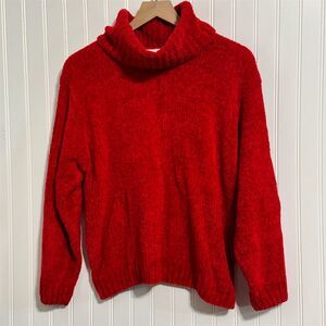 Vintage Chaus Red Chenille Turtleneck Sweater Size Medium Soft Holiday 90s